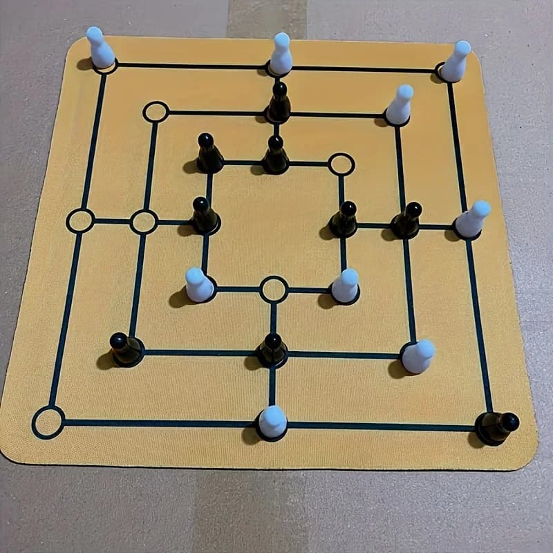 24cm Chessboard Nine-Piece Morris Chess Game, Classic Strategy Board Game, Mousepad Version, Suitable for Parties and Outdoor Entertainment, Non-Electronic, Suitable for Players Aged 14 and Above