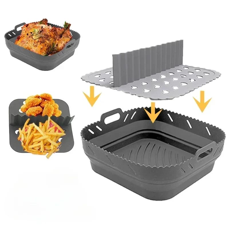 Friggitrice ad aria vassoio in Silicone teglia da forno strumento di cottura per pollo fritto fodera riutilizzabile cestello in Silicone per friggitrice con piastra divisoria