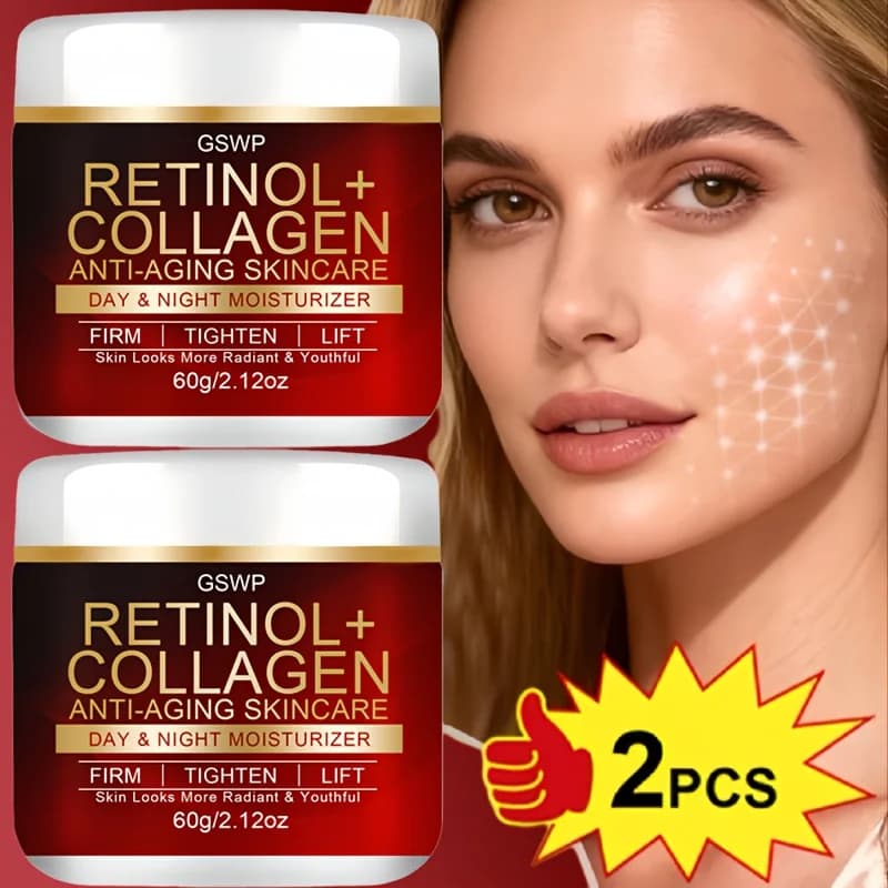 GSWP Crema Idratante e Rassodante al Retinolo e Collagene, Idratante, Levigante e Illuminante per Tutti i Tipi di Pelle Chiara Beige. 60g+60g
