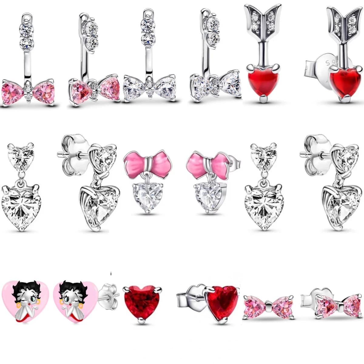 Nuovi piccoli orecchini in argento sterling 925 con freccia rossa e fiocco rosa per le donne Regali originali di gioielli di fidanzamento per matrimoni fai da te