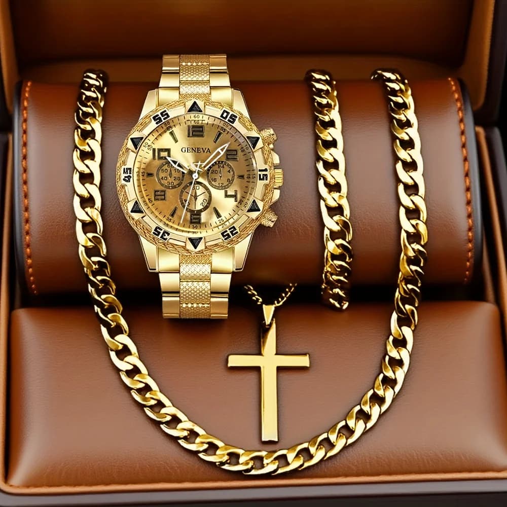 Set di orologi al quarzo con cinturino in acciaio con quadrante arabo alla moda da 4 pezzi/set