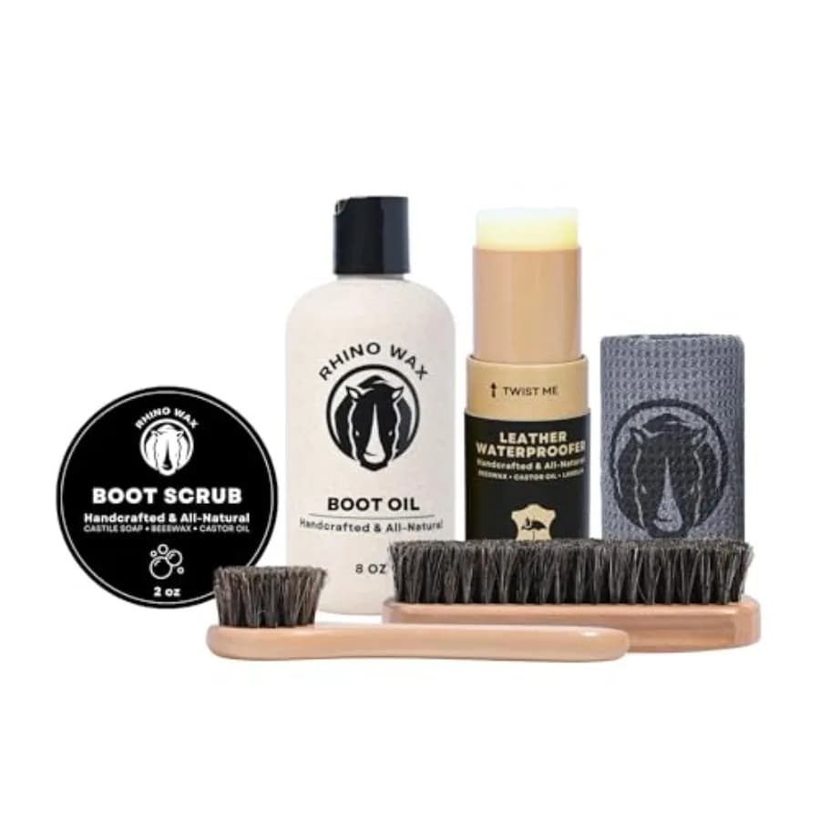 Kit per la Cura degli Stivali in Pelle - Prodotto negli USA e in Cina - Olio per Stivali, Impermeabilizzante, Detergente per Stivali (Simile a Saddle Soap), Spazzole e Panni