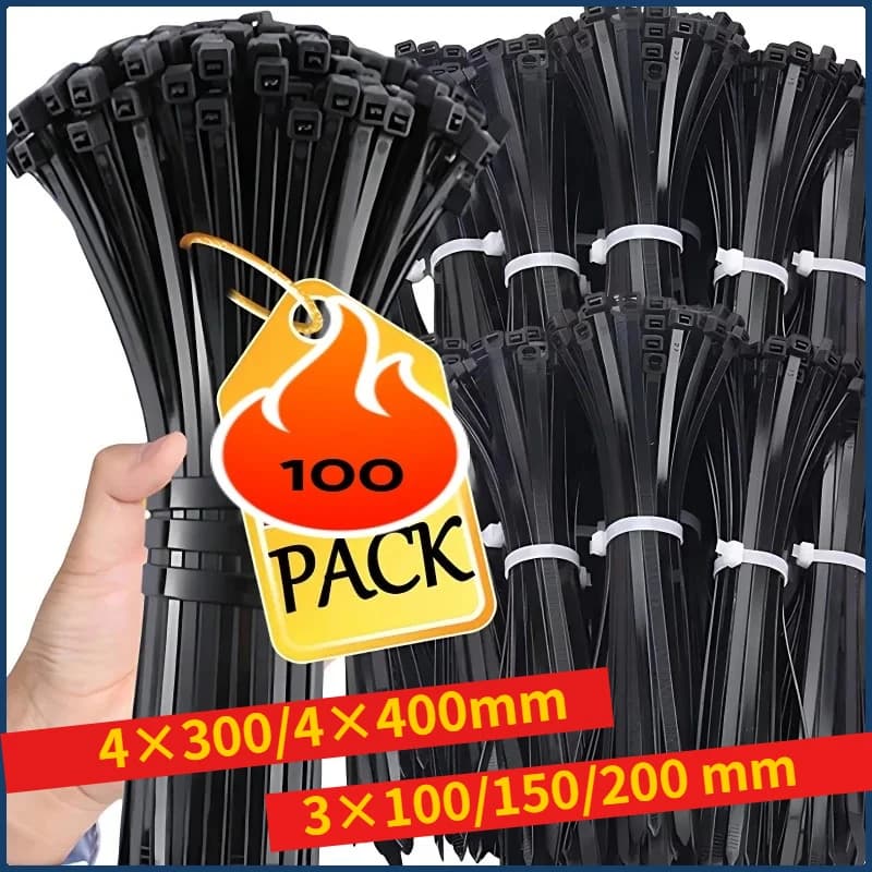 Fascetta in nylon di plastica autobloccante da 100 pezzi Cinghia di fissaggio nera Fascetta per cavi Set Fascetta di fissaggio con cerniera per cavi Avvolge Fascetta per cinghia