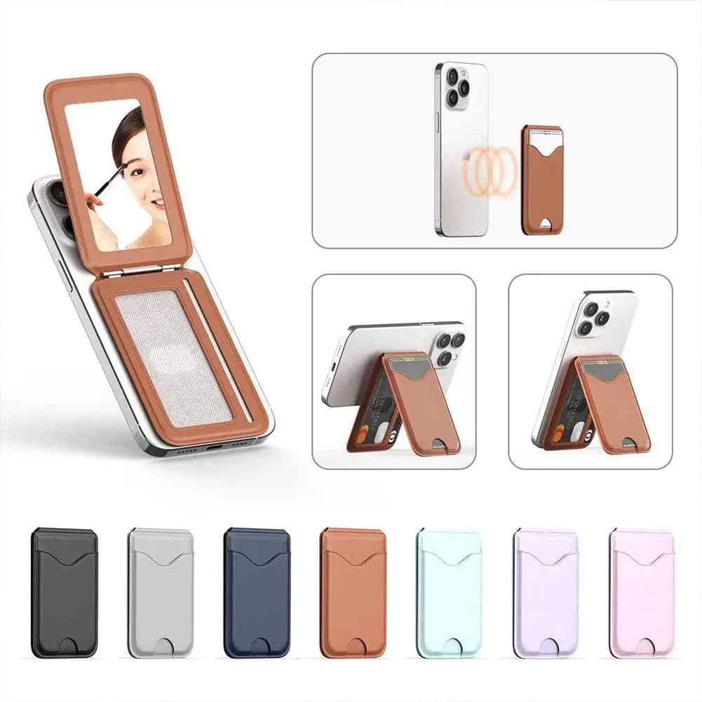 For MagSafe Card Holder With Mirror Multi-Card Slot Wallet Card Holder Stand Magnetic Multi-Card Slot Case For IPhone 17 16 15