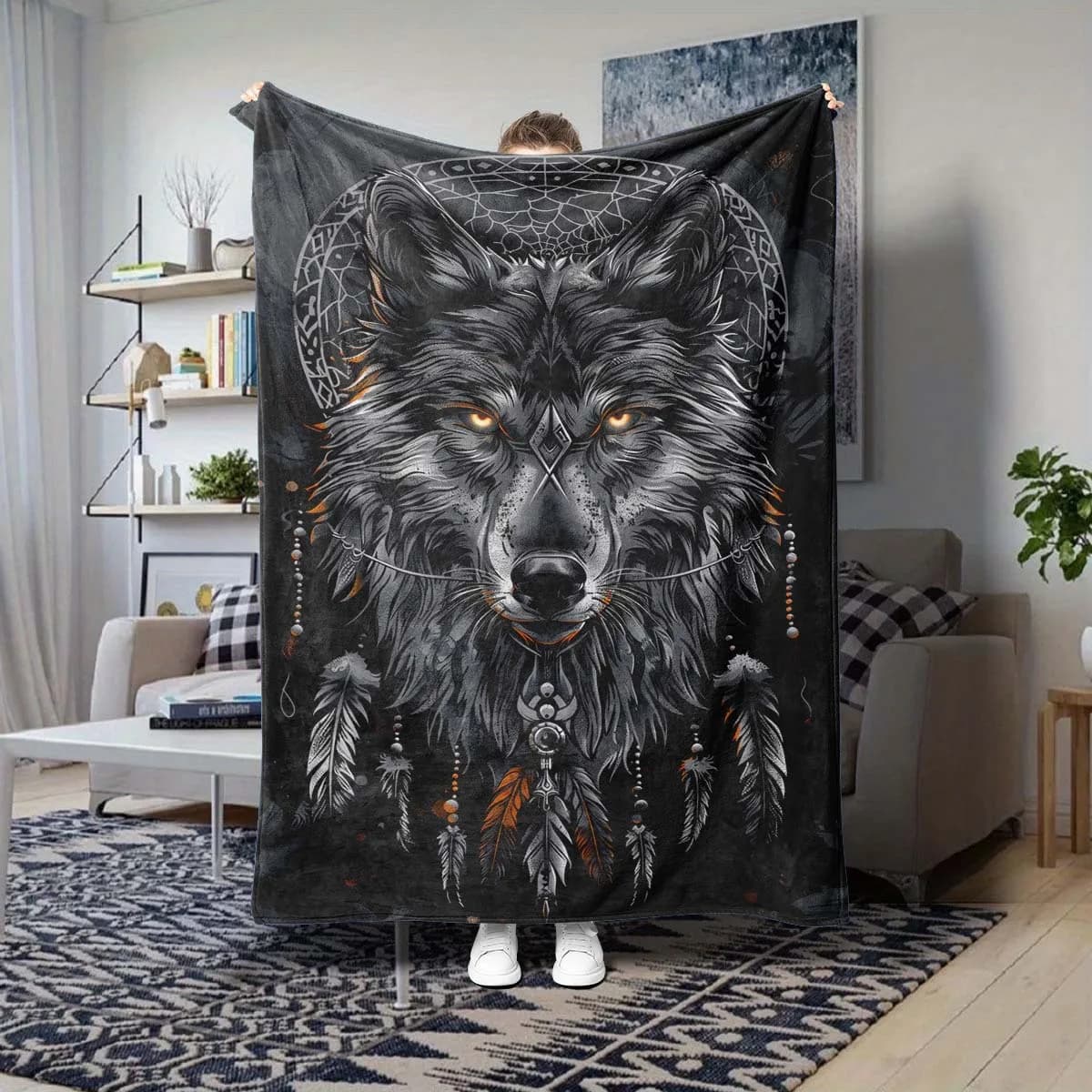"Wolf Eye Dreamcatcher Fleece Blanket, Soft Cozy Throw for Nature Lovers, Unique Gift for Animal Fans, Perfect Home Decor Art"