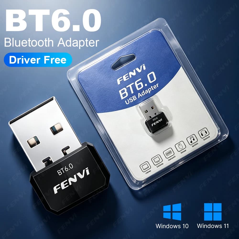 Bluetooth 6.0 USB Adapter Driver Free Plug and Play Wireless Dongle for Win 8.1/10/11 PC Laptop Keyboard Mouse Headset Speaker