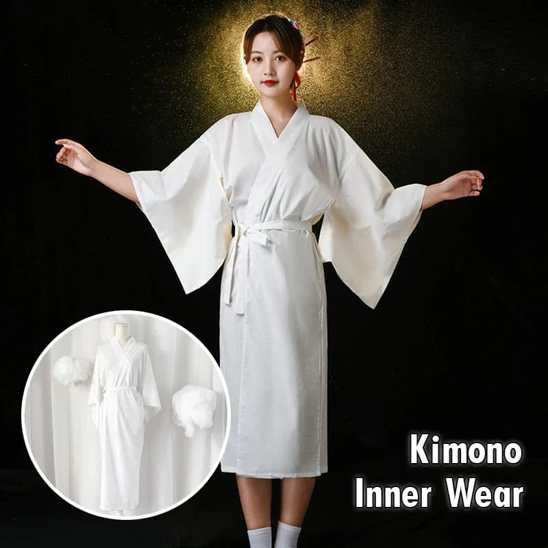 White Traditional Japanese Kimono with Belt Robe Length Sleeves Yukata Lining Pajamas for Vacation Spa Hospital Deliver and Gym