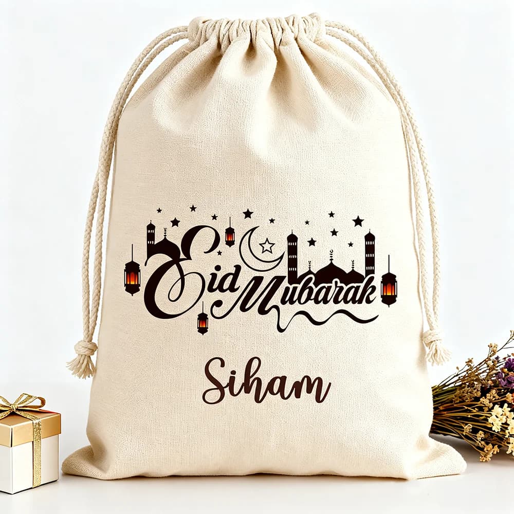 1 pz 30x40 cm nome Personalizzato Eid Mabarak Sacchetto Regalo per I Bambini Delle Ragazze Dei Ragazzi Al-Fitr Regalo Islamico Musulmano Ramadan Eid regalo