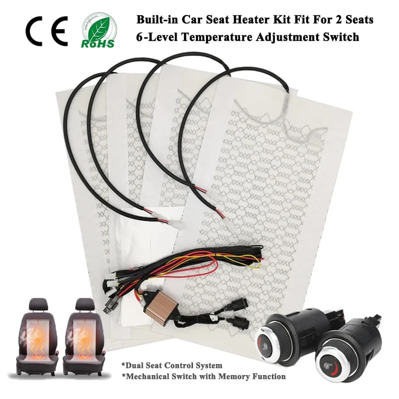 Kit Universale 12V per Riscaldamento Sedili Auto, Adatto per 2 Sedili con Cuscinetti Riscaldanti in Fibra di Carbonio da 25W, Sistema di Controllo a 6 Livelli con Doppio Interruttore
