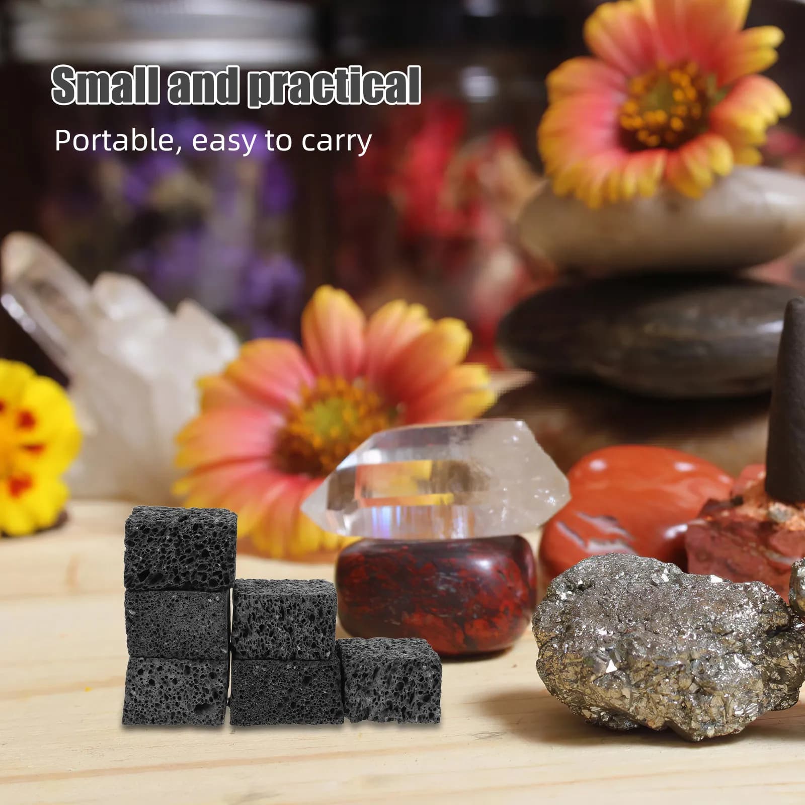 Set di 6 Cubi Diffusori in Pietra Vulcanica Nera da 3Cm, Pietre Naturali di Lava per Aromaterapia, per Casa, Ufficio, Auto, Tascabili e Passivi