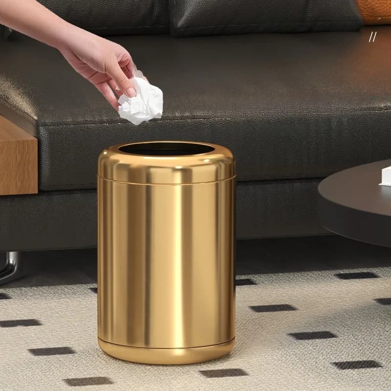 Metal Trash Can Large Capacity 8L/10L Trash Can Miniature Movable Open Waste Bins Household Living Room Kitchen Waste Bins
