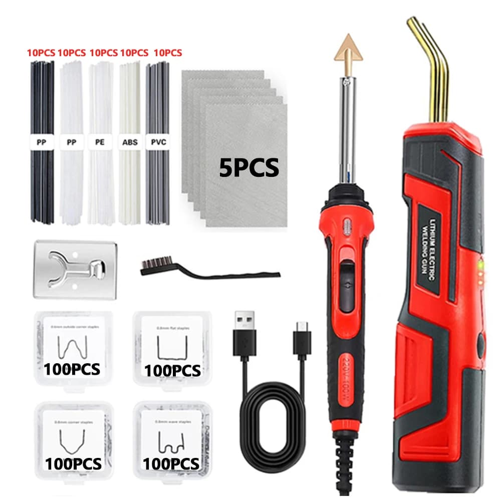 USB Rechargeable Plastic Welder Upgrade Handle Cordless 400PCS Hot Staple Gun LED Plastic Welding Car Bumper Repair Kit