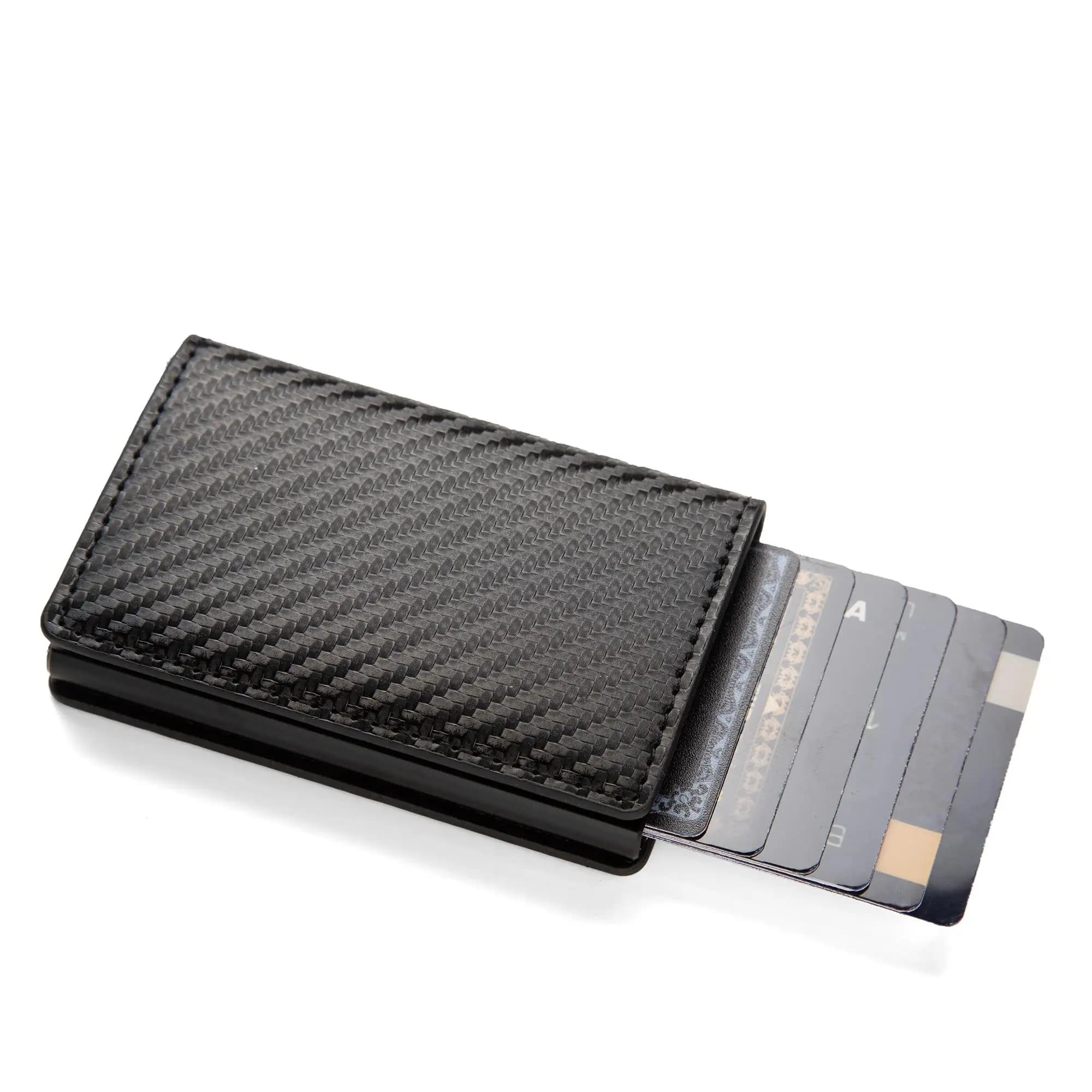 Portacarte di Credito Antifurto RFID in Fibra di Carbonio, Portafoglio Minimalista Sottile in Pelle PU per Uomo e Donna