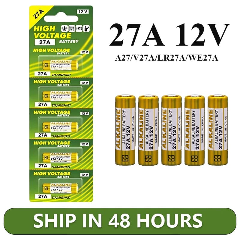 Batteria alcalina 27A 12V A27/V27A/LR27A/WE27A per telecomandi di allarme per auto Ventilatore da soffitto e sistemi di sicurezza domestica Controllo allarme per auto giocattolo