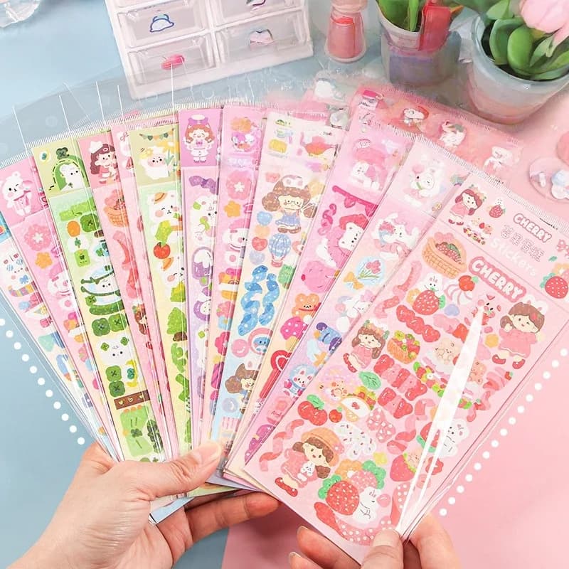 Set di adesivi olografici Kawaii per lavori fai-da-te per ragazze, decorazioni impermeabili con laser a forma di cartoni animati per decorazioni di diari, scrapbooking e quaderni