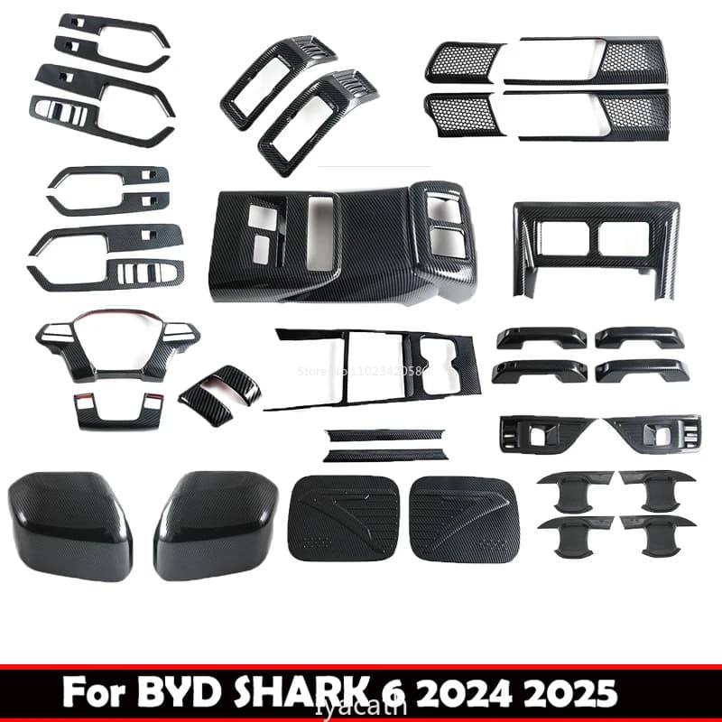 LHD RHD For BYD Shark 6 2024 2025 ABS carbon fiber door handle window switch AC wheel gearbox cover Trim