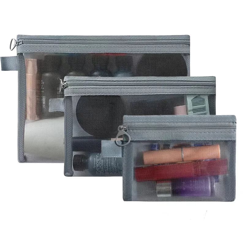 Borsa per cosmetici in rete da donna Borsa da viaggio per trucco Organizzatore Borsa per trucco femminile con cerniera Trasparente Piccola grande custodia per bellezza da toilette