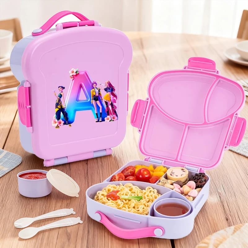 KPop Demon Hunters Lunch Box with Crib, Fork and Container for Sauce, for Girls, Souls, School, Picnic, Bento, Food Containers, Children's Gift