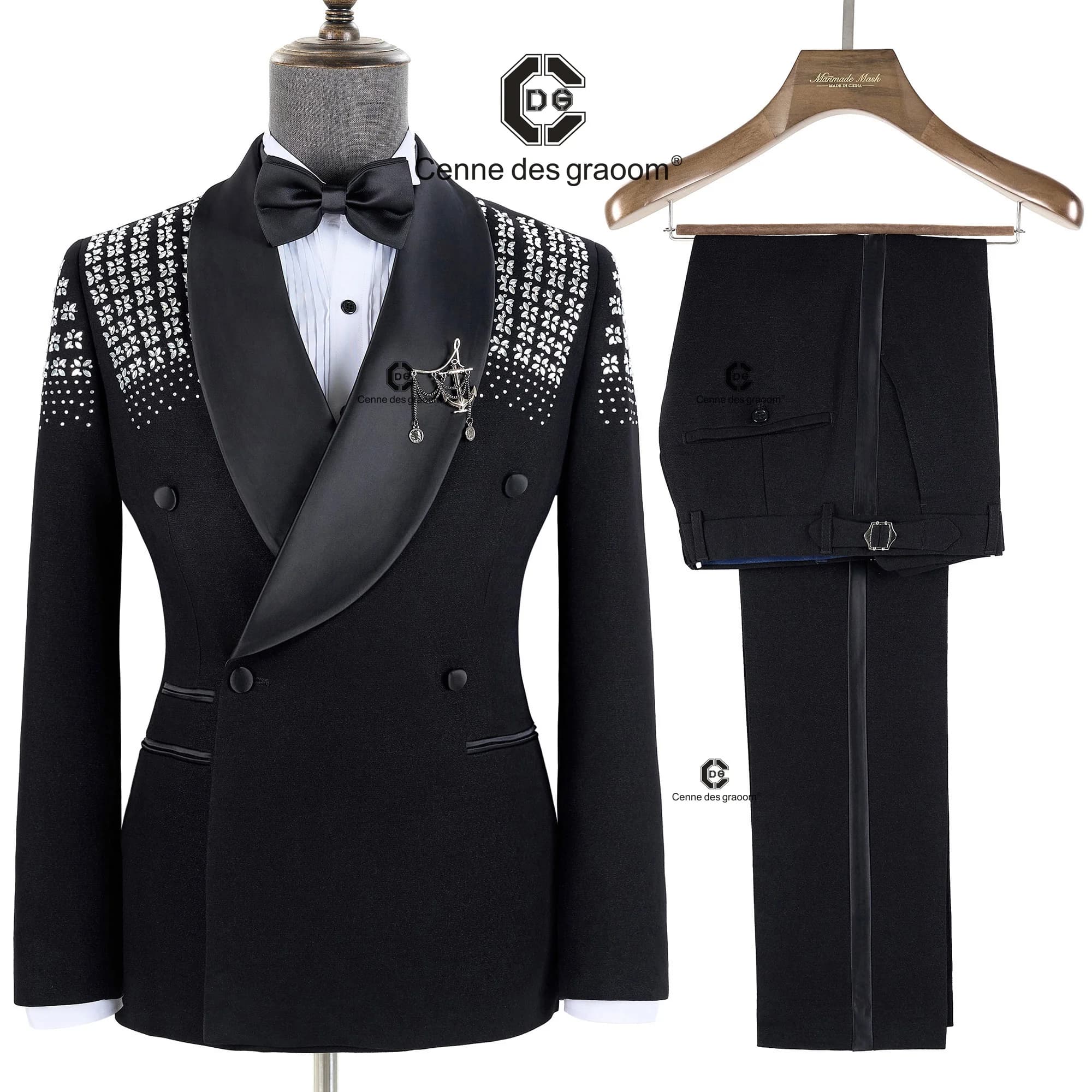 Cenne Des Graoom 2024 abiti eleganti da uomo doppio petto gioielli ornamento smoking fatto a mano per pantaloni giacca da festa dello sposo di nozze