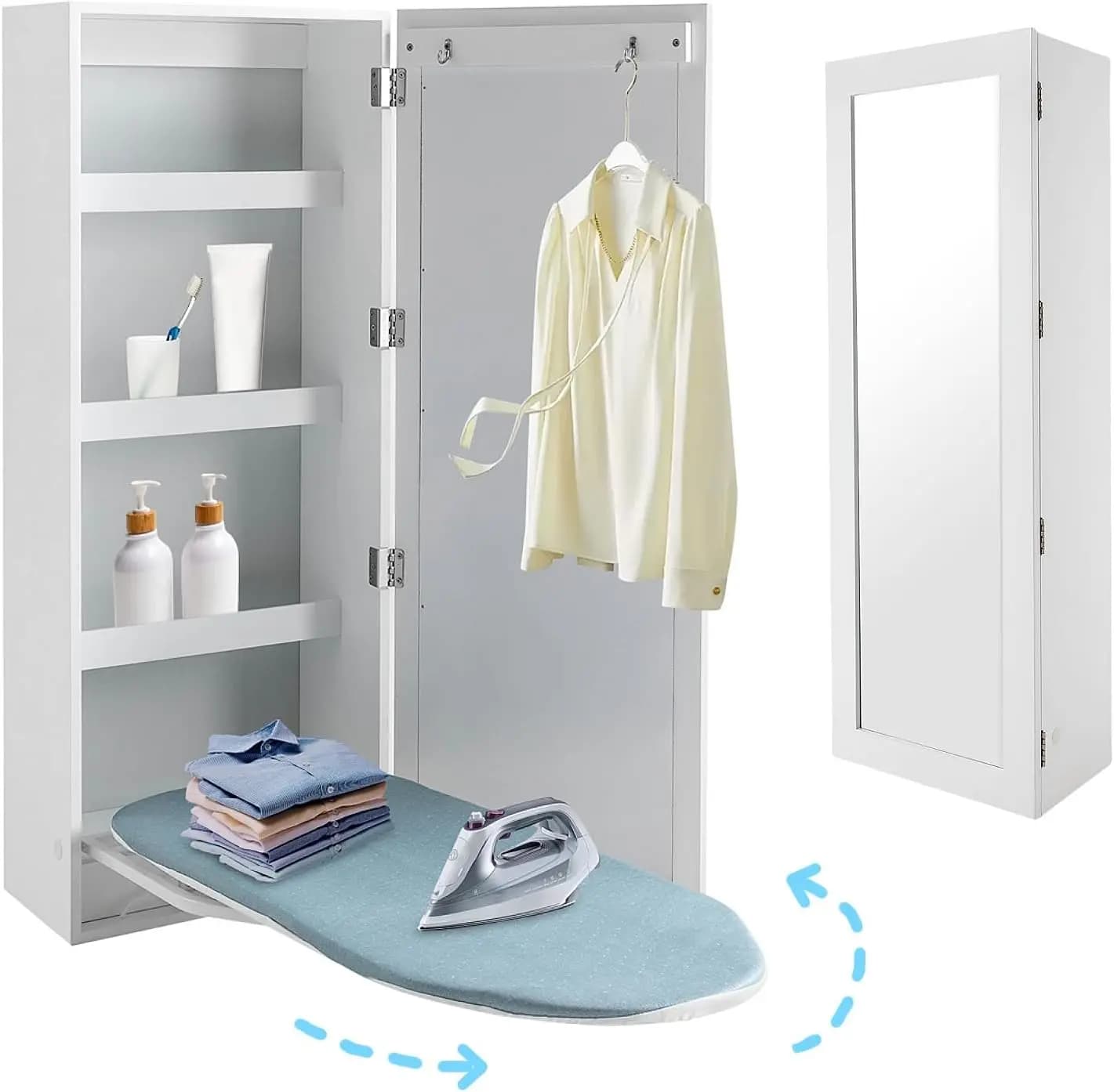 Wall Mounted Ironing Board Cabinet Folding Swivel Ironing Board Storage Cabinet Mirror Home Apartment Us Stock