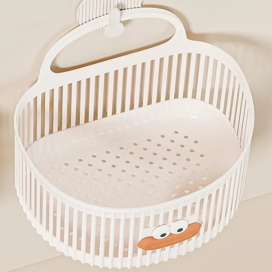 2pcs Multifunctional cute small hanging basket for bathroom waste face towels, no-drill sausage mouth storage rack