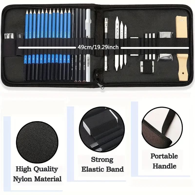 33 Pieces Pro Drawing Kit Sketching Pencils Set,Portable Zippered Travel Case-Charcoal Pencils, Sketch Pencils, Charcoal Stick,S