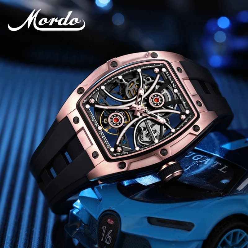 MORDO JC-9-198G-4 Wholesale Steel Case Mechanical Watches Tourbillon Automatic Watches Luxury Hollow Dial Men Watch