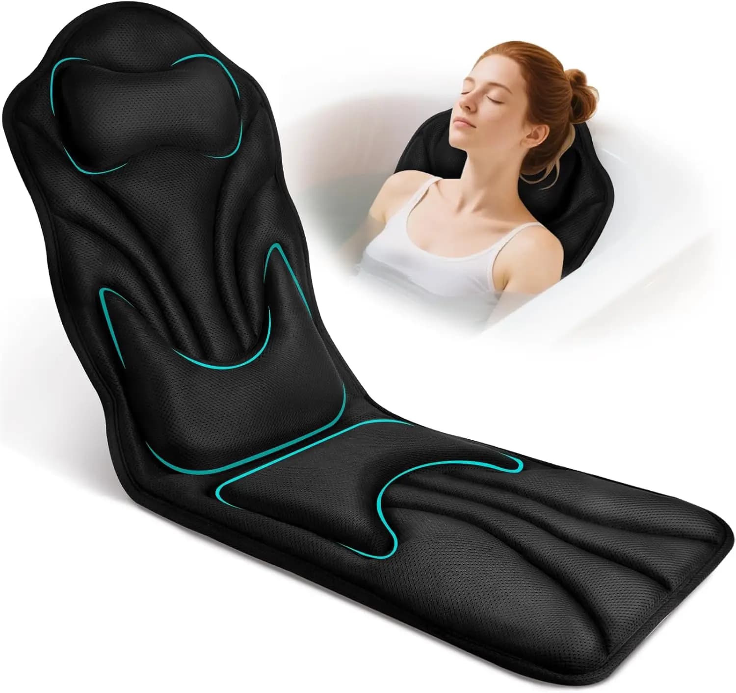 Cuscino per vasca da bagno a corpo intero con supporto ergonomico, ventose antiscivolo e doppi ganci per il relax, 51'' x 17''