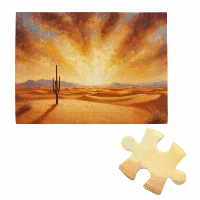 Puzzle da 500 pezzi per adulti - Cactus del deserto, tramonto dorato, puzzle in stile pittura a olio