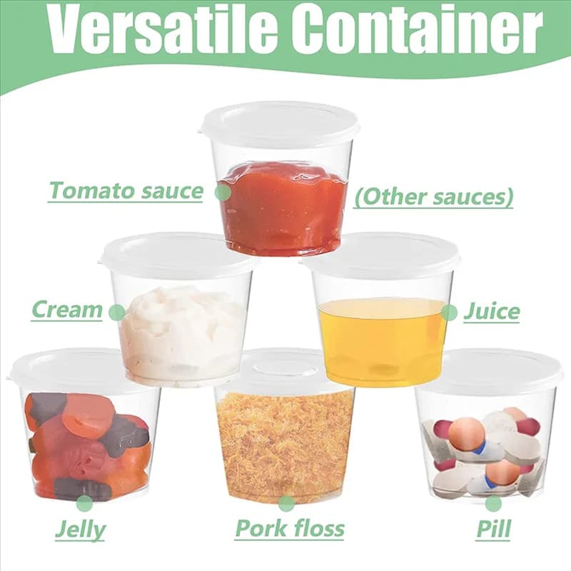 B62B-300 X 1 Oz Pentole rotonde per contenitori per alimenti con coperchi, Pentole per salsa incernierate Tazze riutilizzabili per gelatina Piccoli ristoranti con vasi per gastronomia