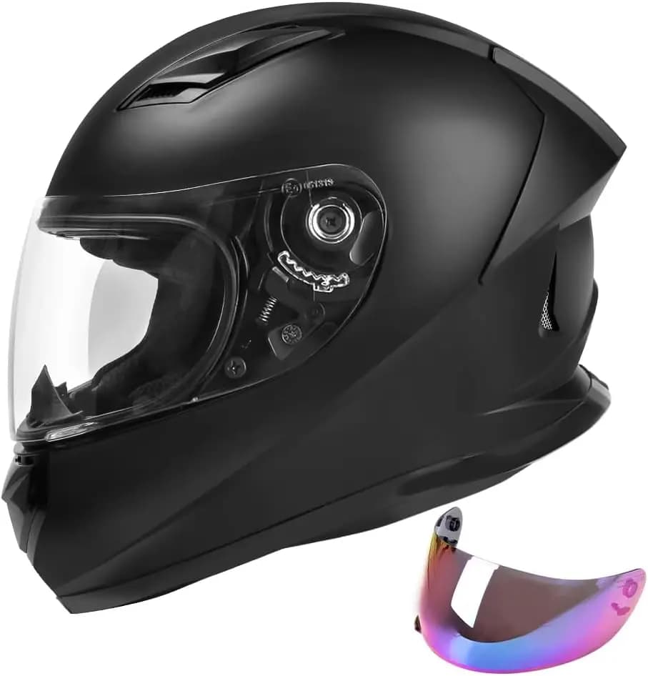 Casco Integrale per Moto Leggero Approvato DOT con Visiera Oscurata per Uomini e Donne, Nero Opaco