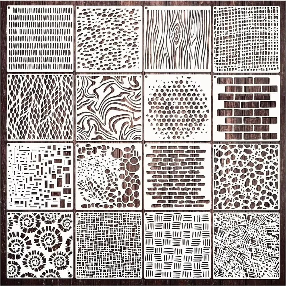 16 Reusable Texture Painting Stencils - Creative Scrapbooking and Journal Decoration Set