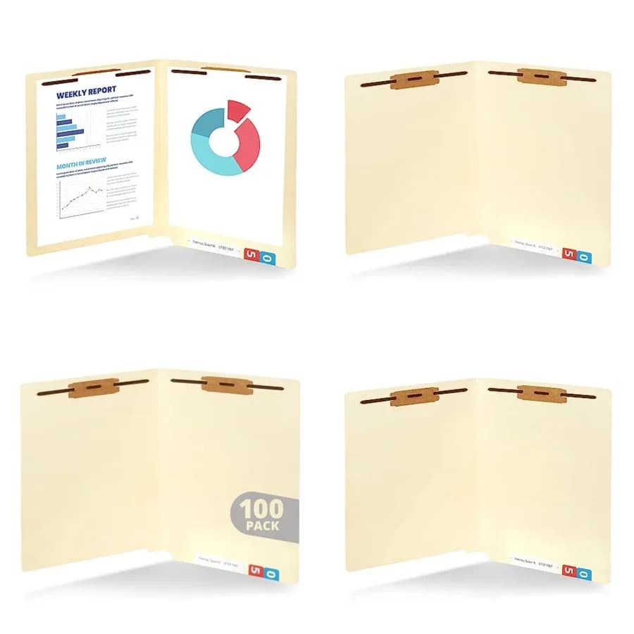 100 Cartelle con Chiusura a Linguetta Manila, Cartelle Rinforzate con Linguette a Taglio Dritto e 2 Chiusure, Cartelle Mediche Standard