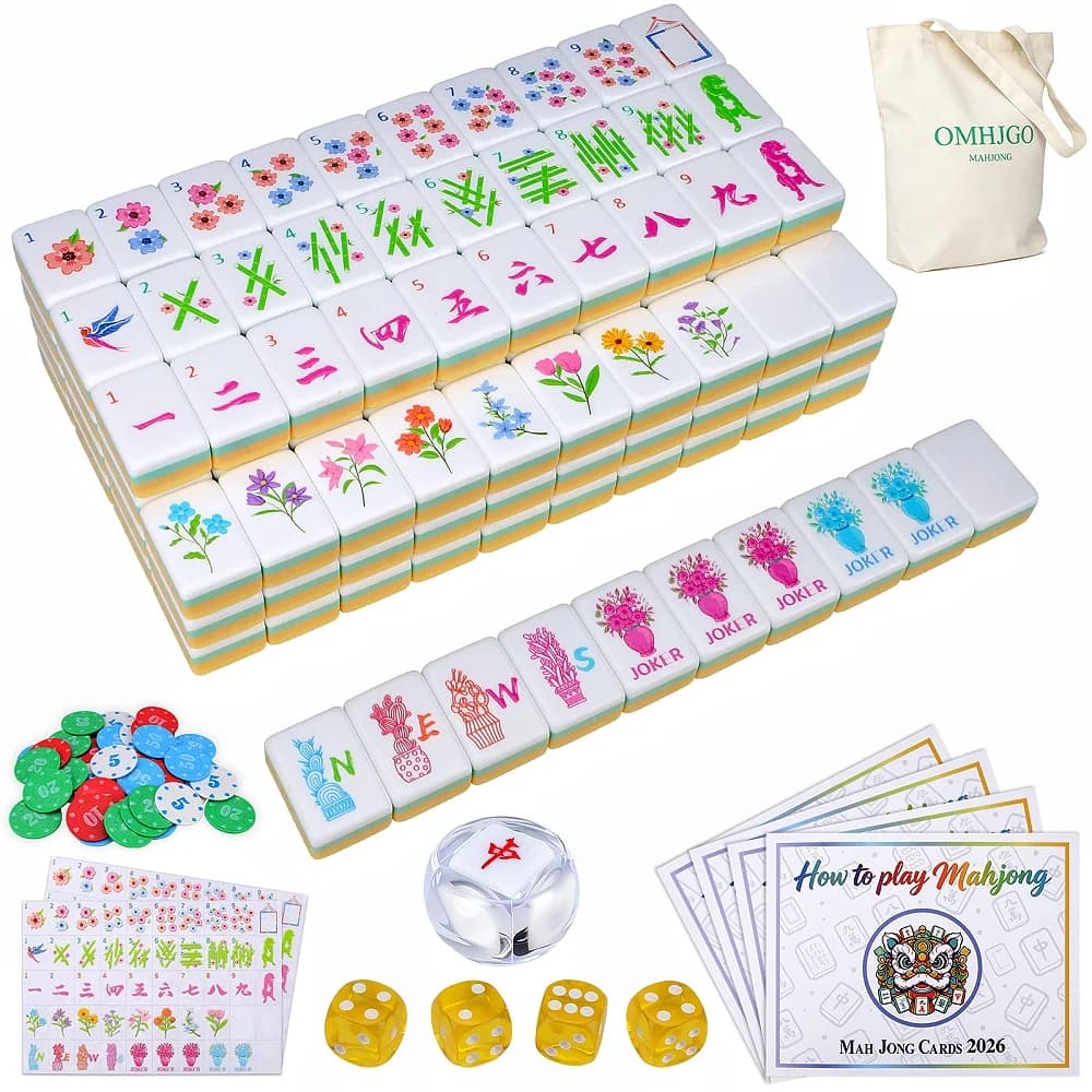 American Mahjong Tile Set 1.26-inch American Mahjong Sets Acrylic Engraved Mah Jongg Sets for Leisure Party Board Games Gifts