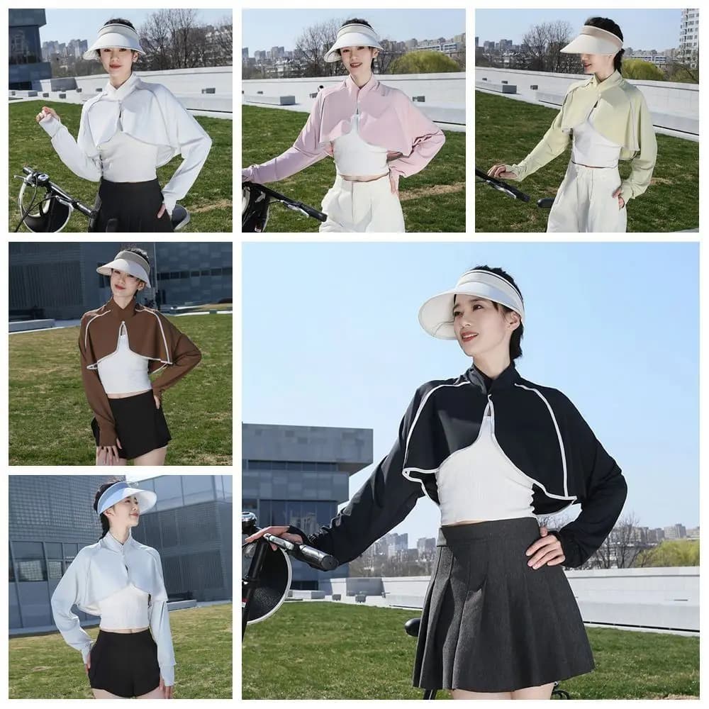 Solid Color Sunscreen Shawl Ice Silk Thin Fabric Thin Crop Top Sun Protection Breathable Long Sleeve Crop Top Sun Protection