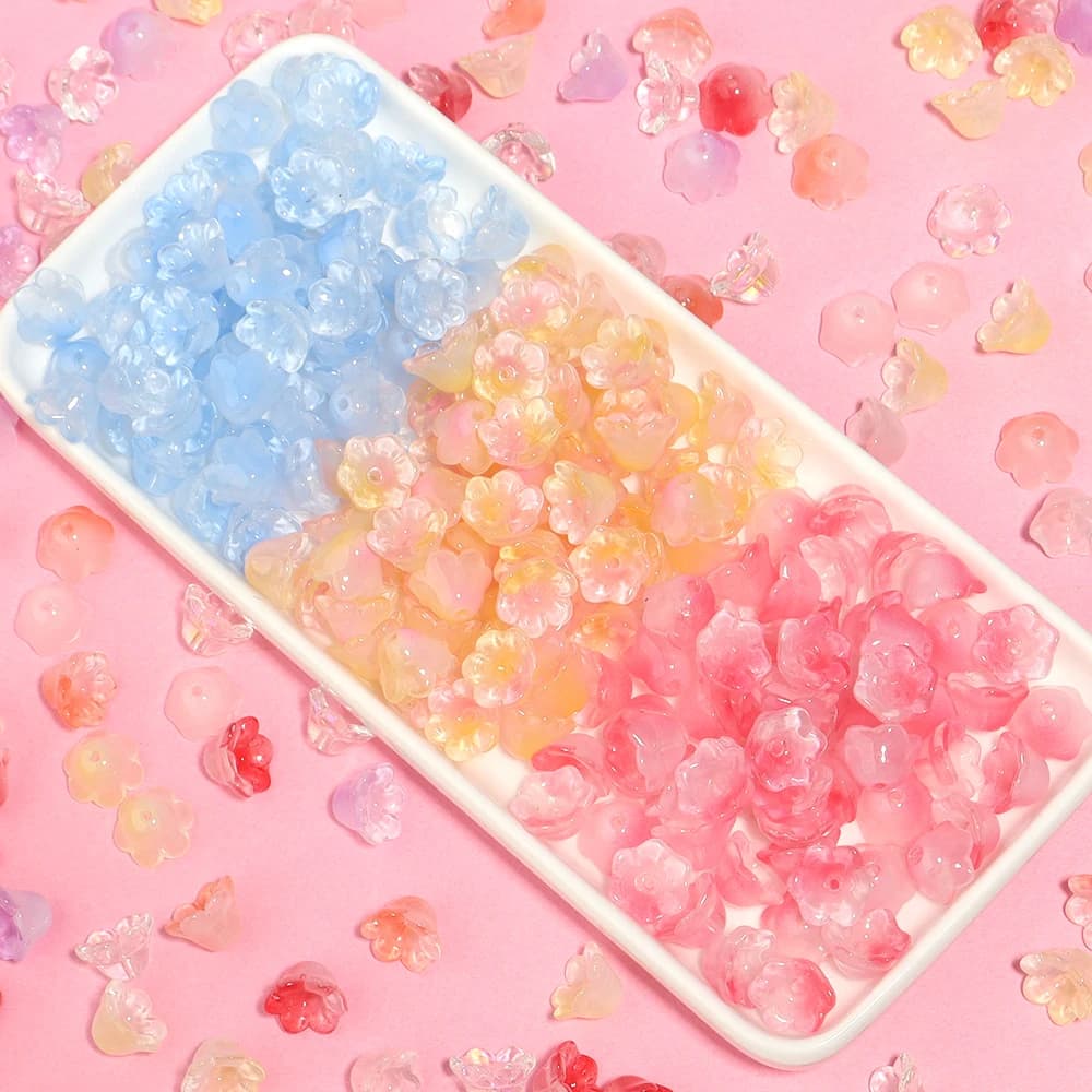 50pcs/lot Colorful Lily of The Valley Flower Shape Lampwork Beads Loose Glass Beads For DIY Earrings Jewelry Making Accessories