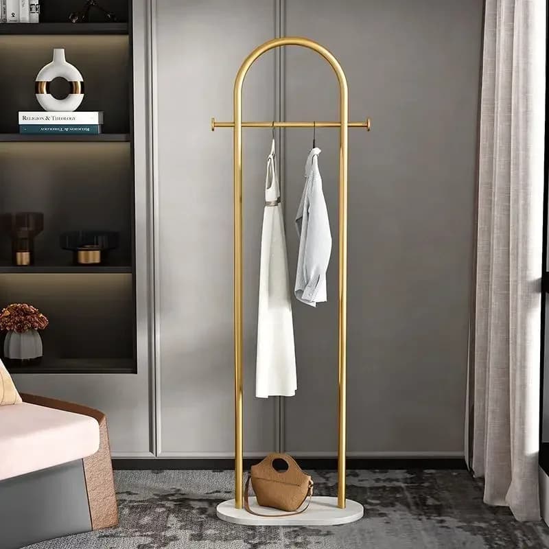 Appendiabiti da terra in metallo con base in marmo - Appendiabiti da pavimento per camera da letto minimalista non carica con ripiano portaoggetti