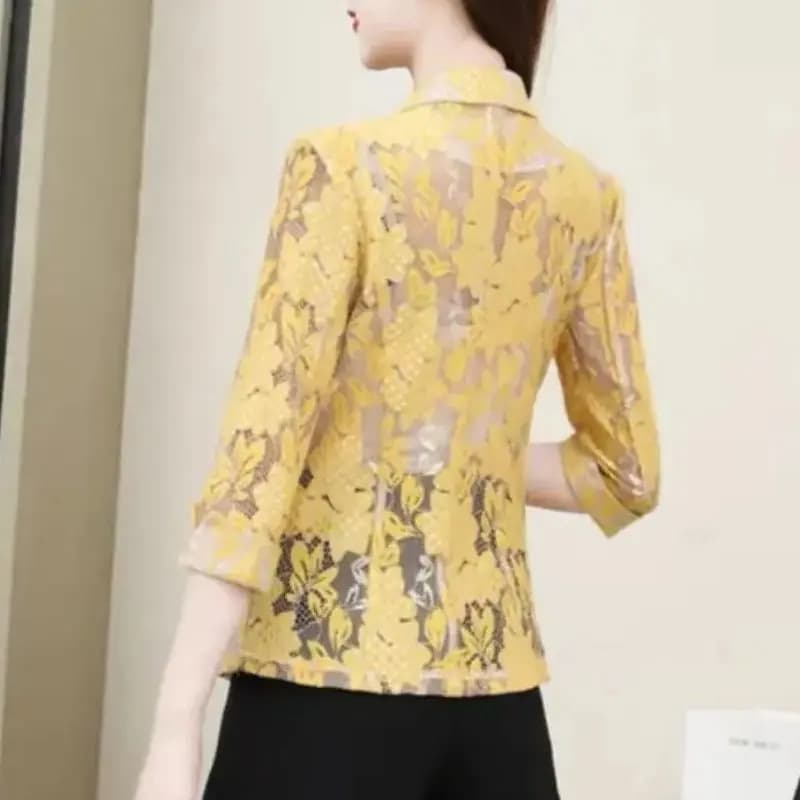 Giacca da donna in pizzo bianco 2025 Nuova estate Grasso MM Protezione solare Blazer di fascia alta in stile occidentale Top Cappotto blazer sottile femminile 5XL