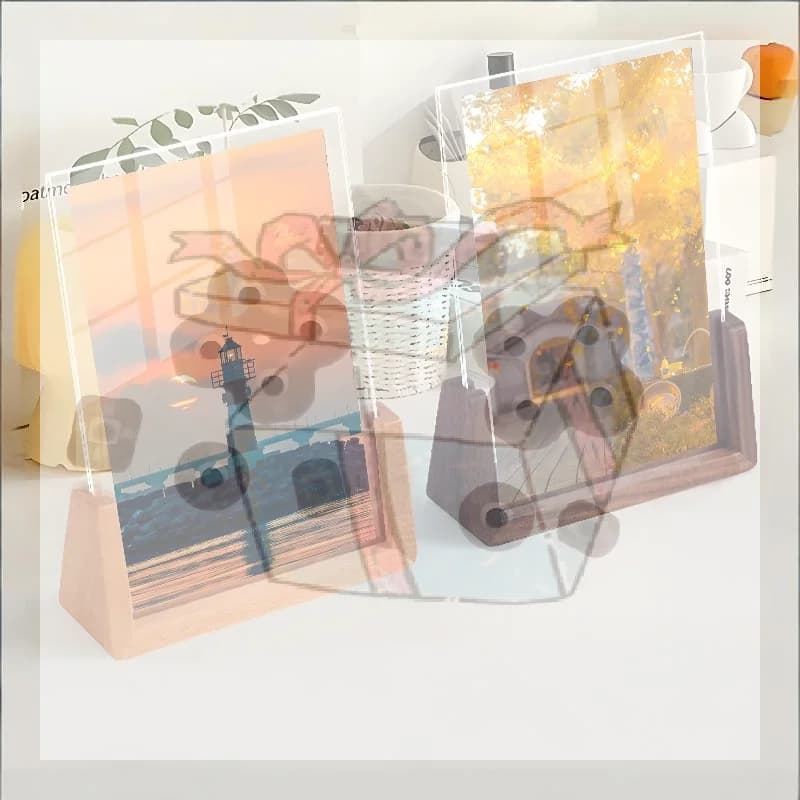 【CC】Walnut/Beech Creative Photo Frame Base Acrylic U Shape Transparent Frame Desktop Wood Wedding Pictures Frame Office Decors