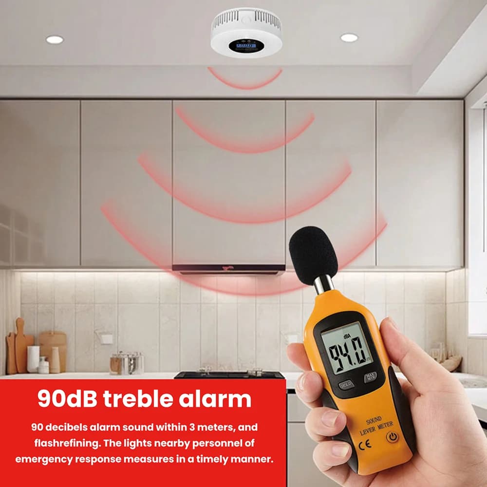 Carbon Monoxide and Smoke Detector with LCD Display Carbon Monoxide Alarm Powered by Battery for House Apartment Kitchen