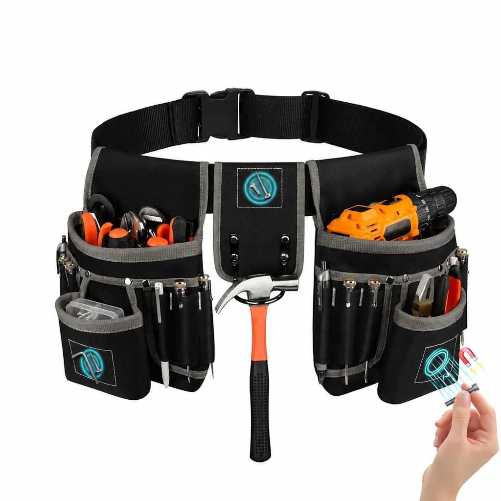 Tool Belt Bag with Adjustable Waist Belt, Detachable Work Pouch Pockets, Heavy-Duty Utility Apron for Electricians & Contractors