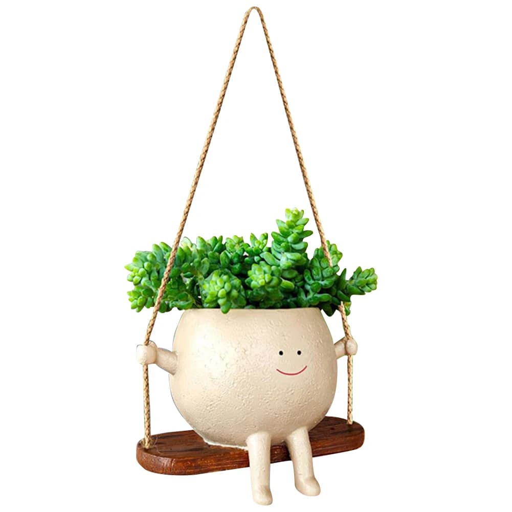 Swing Flower Pot Swinger Resin Container for Flowers Creative Wall Hanger Head Planter Multifunctional Garden Accessories