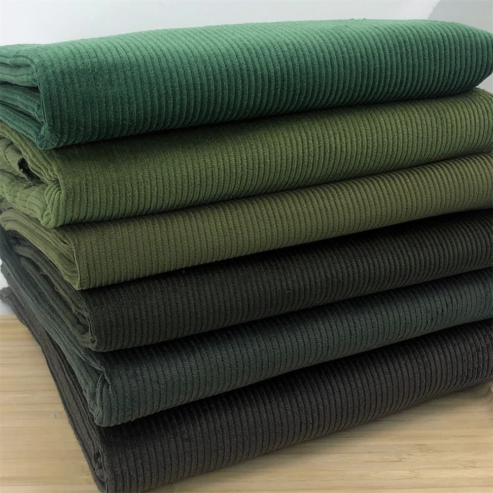 Green cotton ribbed velvet fabric padded to the meter to cover pillowcase coat trousers stitched DIY soft fabric wearable solid color