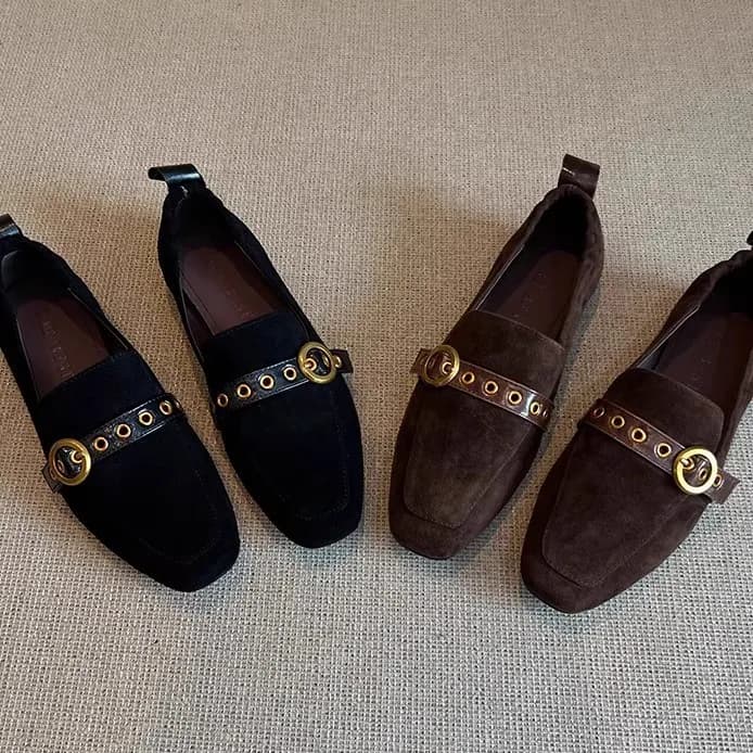 Mocassini piatti da donna delicati con punta quadrata Scarpe da donna Slip-on con fibbia in metallo Scarpe singole Scarpe comode da donna all'aperto