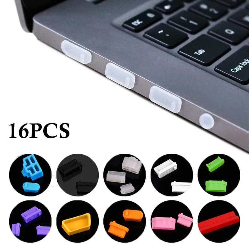 Tappo antipolvere in silicone per computer portatile da 16 pezzi per tipo C, USB, HDMI, RJ45, DP, SD, porte per cuffie, tappo antipolvere VGA