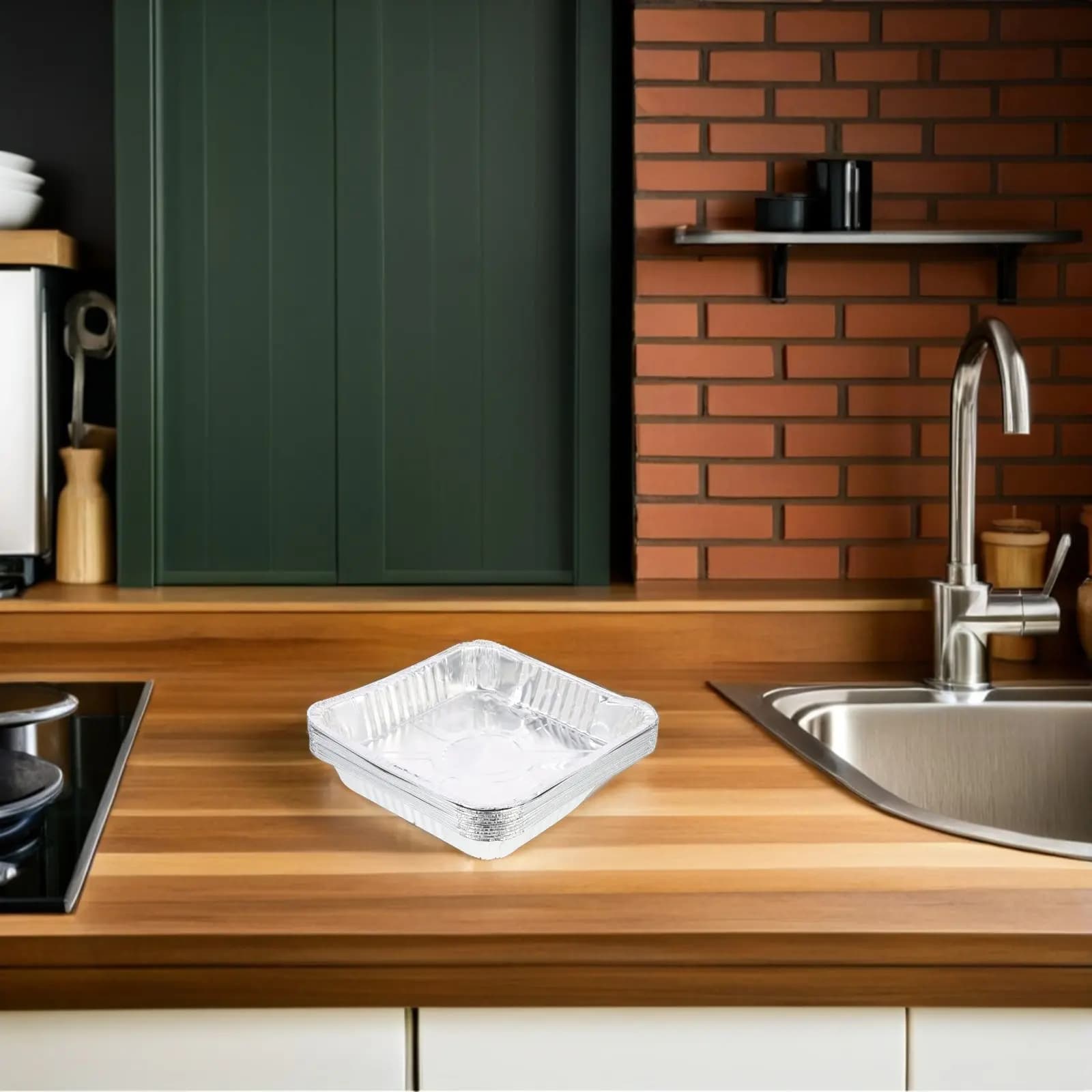 20 Pezzi Contenitori Monouso in Alluminio a Forma Quadrata, Teglie da Forno per Forno, Friggitrice ad Aria, Griglia, Pane, Torte e Preparazione Pasti