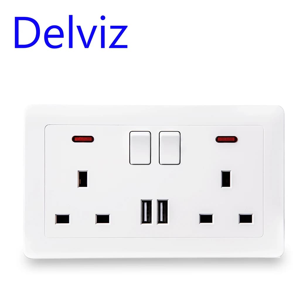 Presa USB Delviz Wall Power, doppia porta caricatore USB 5V 2.1A, indicatore LED, 146mm * 86mm, controllo interruttore Standard UK presa 13A