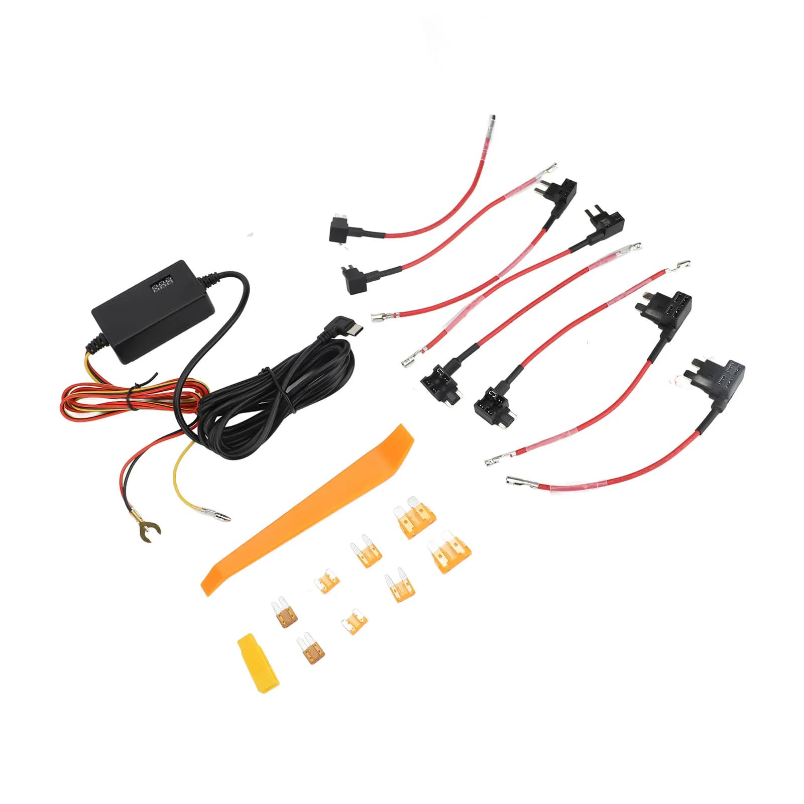 Kit di Cablaggio per Dash Cam con 8 Fusibili, da 12V/24V a 5V 3A, Cavo di Alimentazione con Display Digitale per Monitoraggio Parcheggio 24H