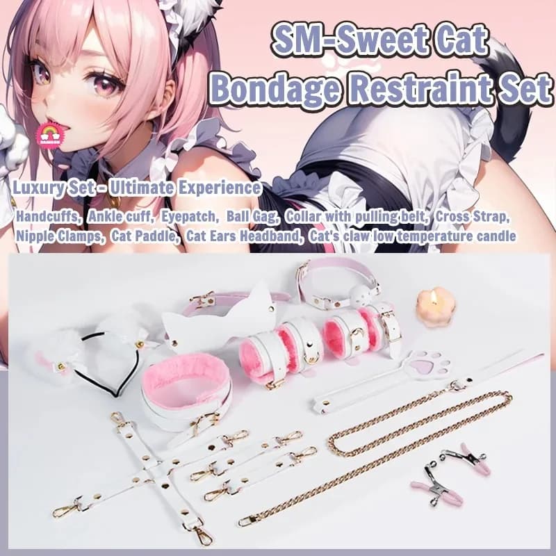 Giocattoli sessuali BDSM Set bondage per gatti carini per ragazze Cosplay anime comprese manette di peluche Fascia per capelli Bocca bavaglio Collare per benda sull'occhio