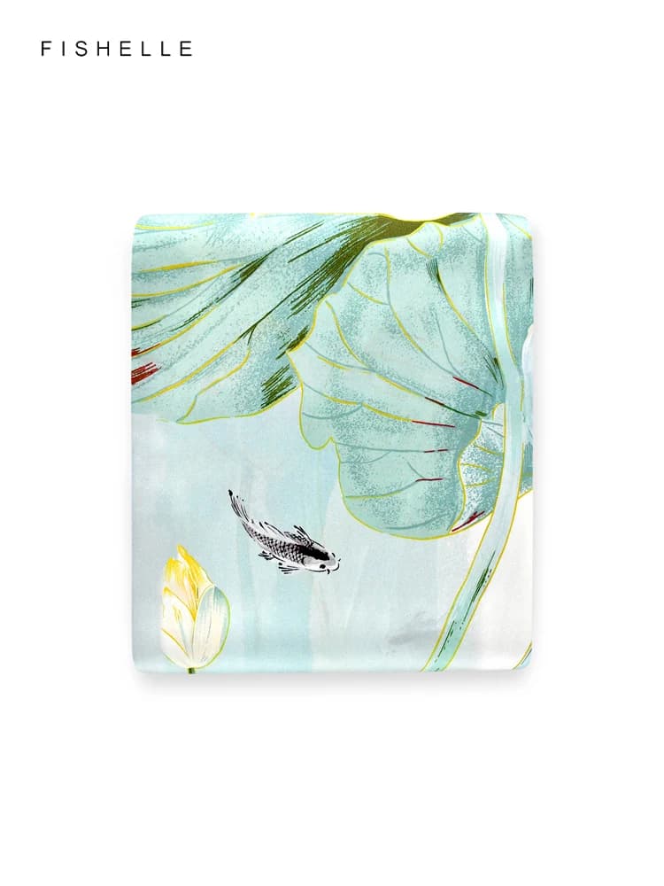 Pesce verde chiaro loto Sciarpa in raso di seta naturale al 100% sciarpe a testa quadrata regalo di lusso da donna avvolgere bandana scialle fazzoletto da collo da 90 cm